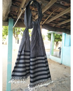 Kutch hand weaving Cotton Stole - Black and white Lining Kutch hand weaving Cotton Stole - Black and white Lining